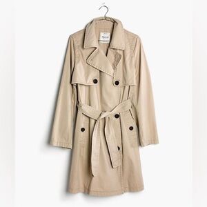 Madewell Finely Crafted Trench Coat Khaki Double Breast Longline Side Slit NWT-M